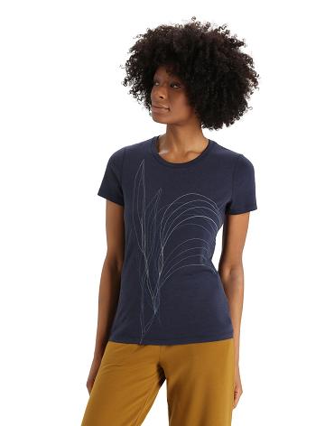 T Shirts Icebreaker Merino Central Classiche Corta Sleeve Leaf Femme Bleu Marine | FR 1559JPQJ